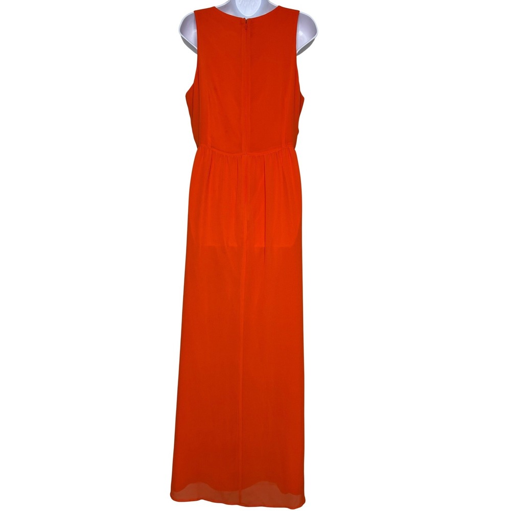 Gianni Bini Maxi Dress Womens L Orange Sleeveless Chiffon Side Slit Formal - Picture 3 of 16